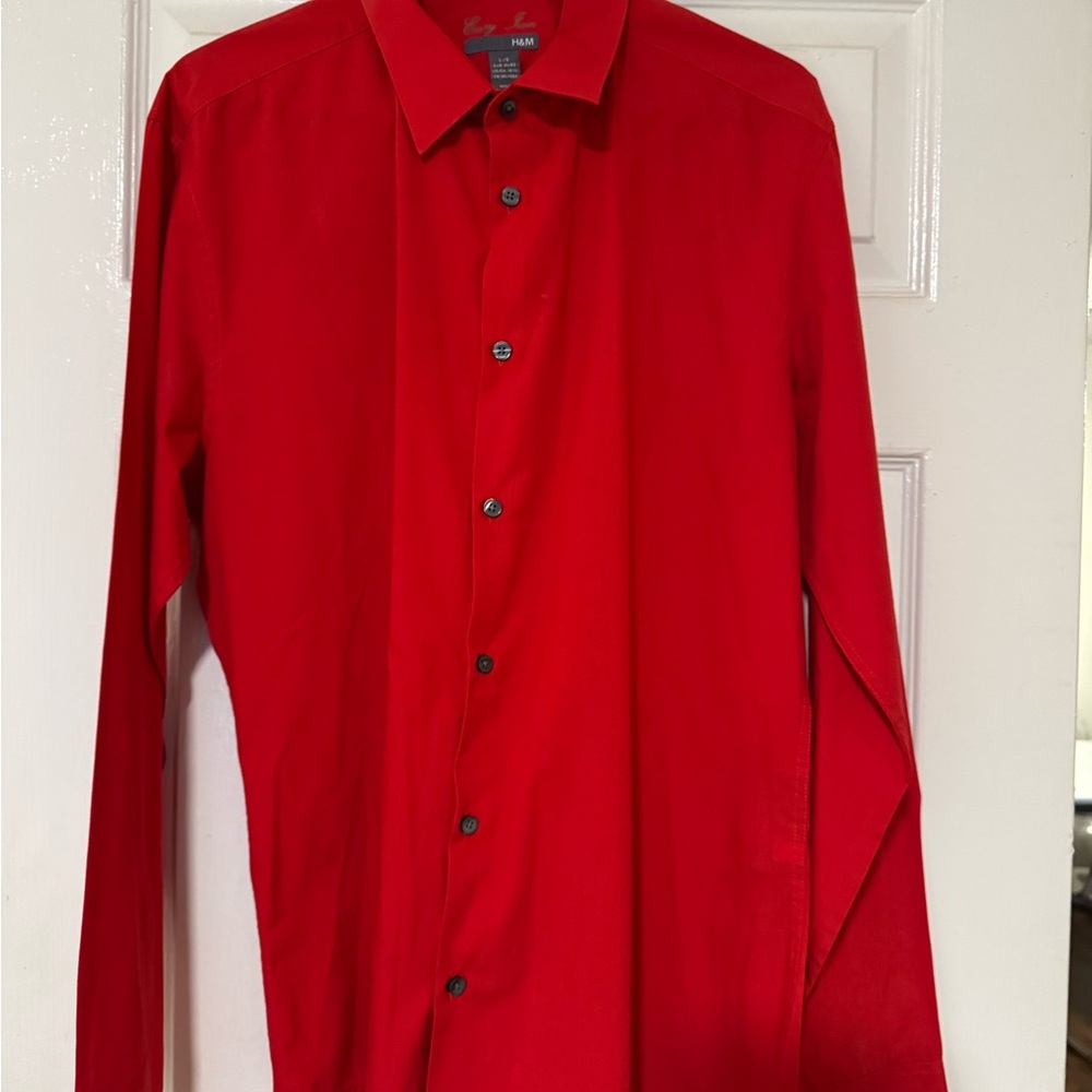 H&M Vibrant Red Casual Button-Down Shirt